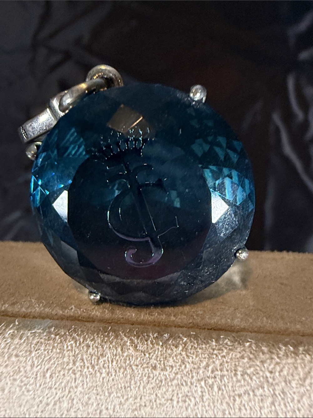 Juicy Couture Teal Faceted Crystal Logo Charm Pendant